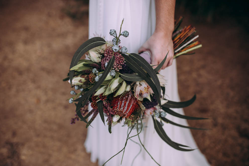 Bouquet Flowers Bride Bridal Foliage Greenery Protea Ribbons Mountain Wedding Spain Lorena Erre