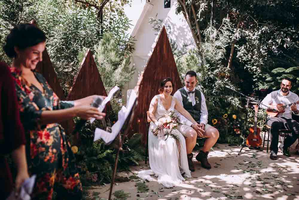 Ceremony Aisle Backdrop Decor Greenery Foliage Ferns Triangle Wooden Outdoor Garden Mountain Wedding Spain Lorena Erre