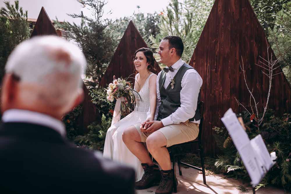 Ceremony Aisle Backdrop Decor Greenery Foliage Ferns Triangle Wooden Outdoor Garden Mountain Wedding Spain Lorena Erre