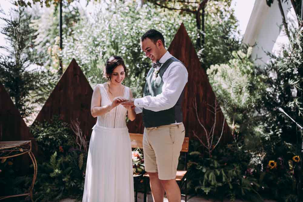 Ceremony Aisle Backdrop Decor Greenery Foliage Ferns Triangle Wooden Outdoor Garden Mountain Wedding Spain Lorena Erre