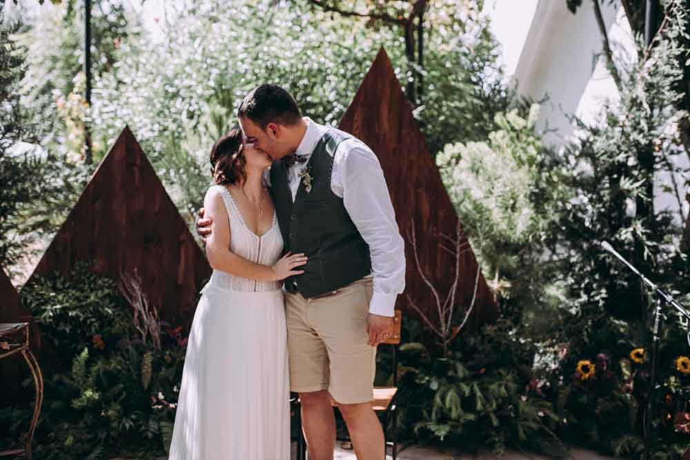 Ceremony Aisle Backdrop Decor Greenery Foliage Ferns Triangle Wooden Outdoor Garden Mountain Wedding Spain Lorena Erre