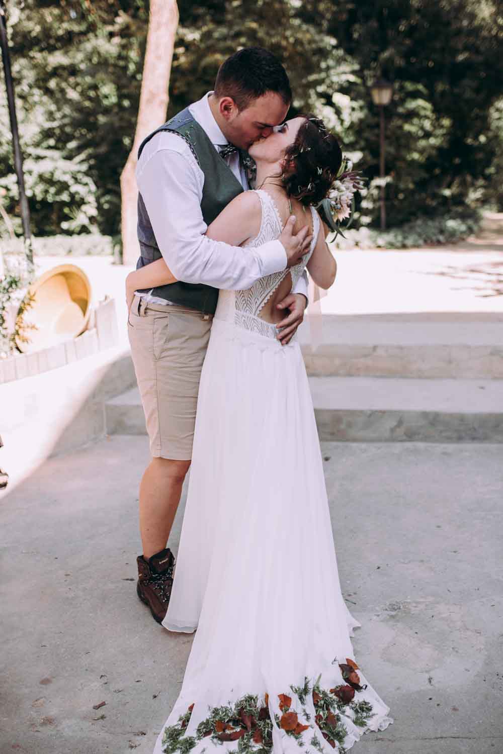 Dress Gown Bride Bridal Rembo Styling Straps Train Open Back Mountain Wedding Spain Lorena Erre