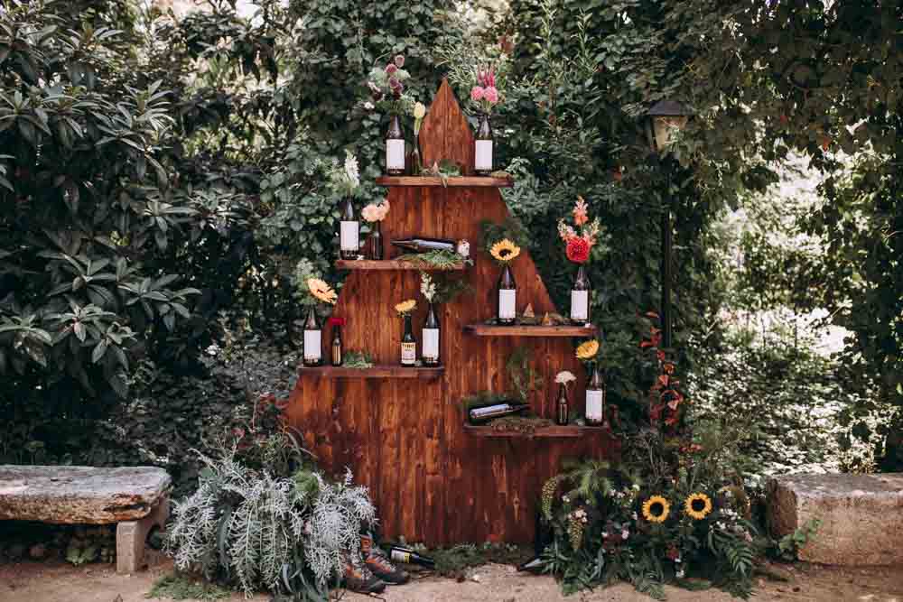 Table Chart Seating Plan Decor Flowers Beer Bottles Wooden Triangle Mountain Wedding Spain Lorena Erre