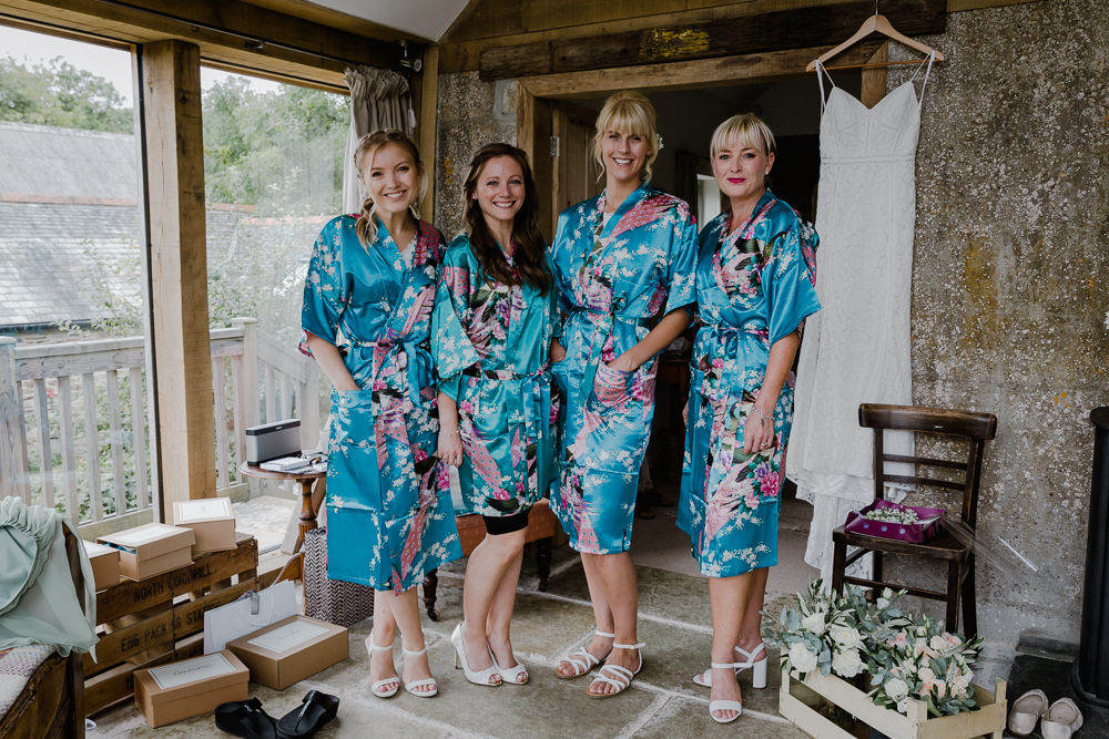 Bride Bridal Bridesmaids Gown Robe Floral Getting Ready Nancarrow Farm Wedding Alexa Poppe Wedding Photography