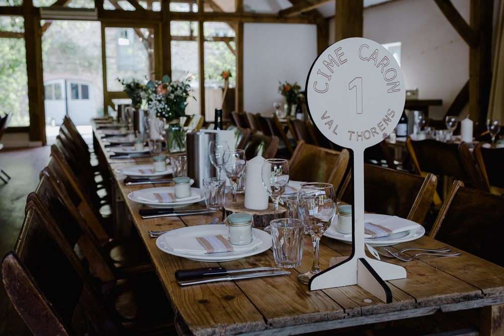 Tablescape Rustic Wooden Trestle Piste Marker Table Number Nancarrow Farm Wedding Alexa Poppe Wedding Photography