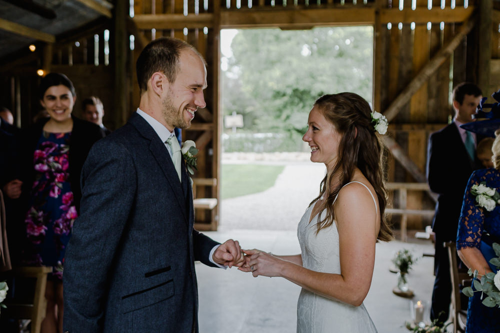 Bride Bridal Sleeveless Strappy Dress Gown Blue Tweed Wool Three Piece Suit Groom Nancarrow Farm Wedding Alexa Poppe Wedding Photography