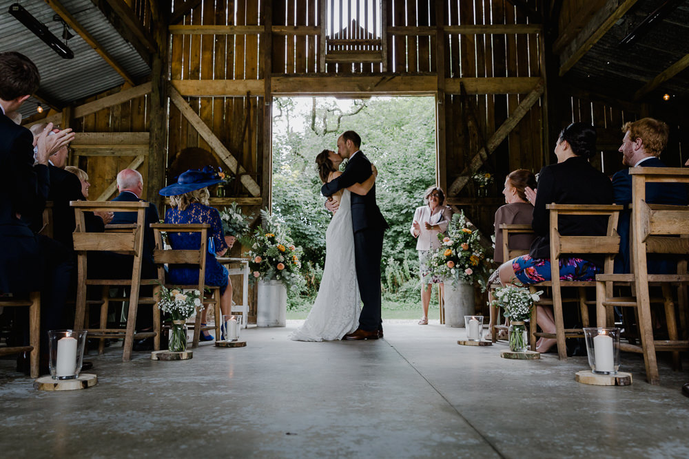 Bride Bridal Sleeveless Strappy Dress Gown Blue Tweed Wool Three Piece Suit Groom Nancarrow Farm Wedding Alexa Poppe Wedding Photography