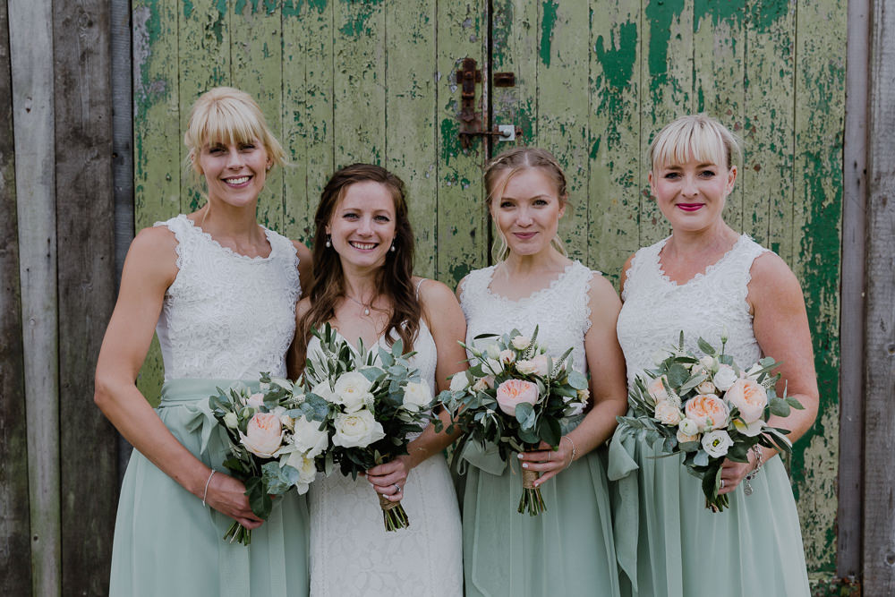 Bride Bridal Sleeveless Strappy Dress Gown Bridesmaid Separates Sage Eucalyptus Greenery Bouquet Nancarrow Farm Wedding Alexa Poppe Wedding Photography