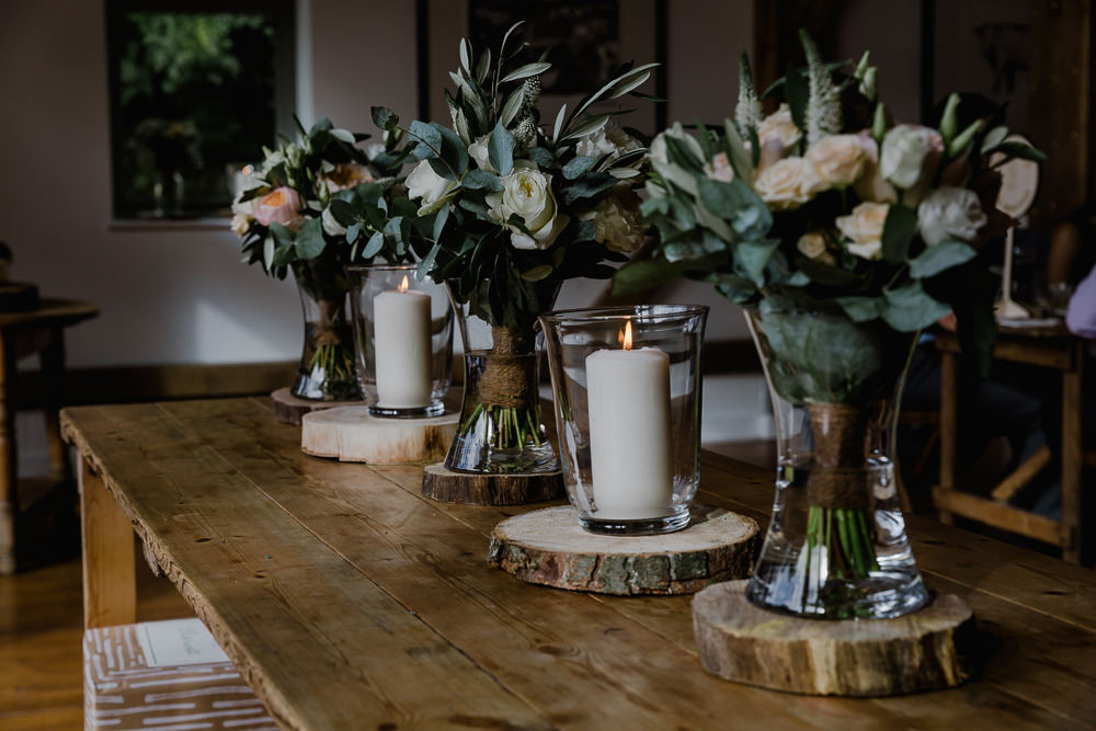 Wood Slice Log Greenery Bouquet Bridal Nancarrow Farm Wedding Alexa Poppe Wedding Photography