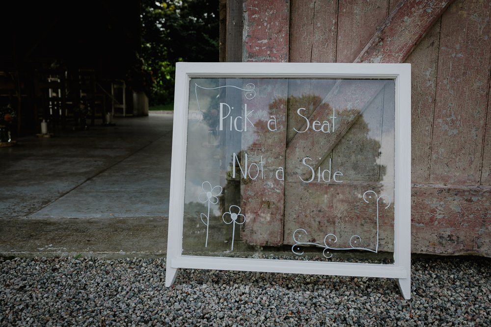 Glass Window Sign Pick A Seat Not a Side Nancarrow Farm Wedding Alexa Poppe Wedding Photography