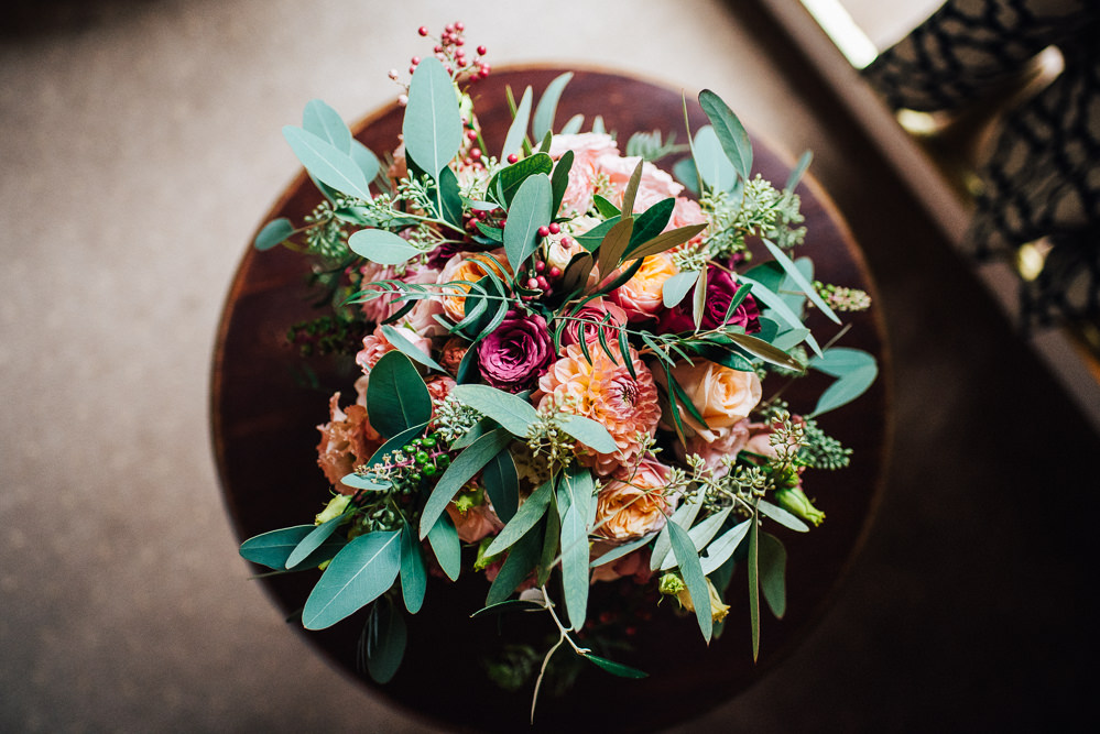 Bouquet Flowers Bride Bridal Orange Daliah Rose Greenery Foliage Pembroke Lodge Wedding Mark O'Brien Photography