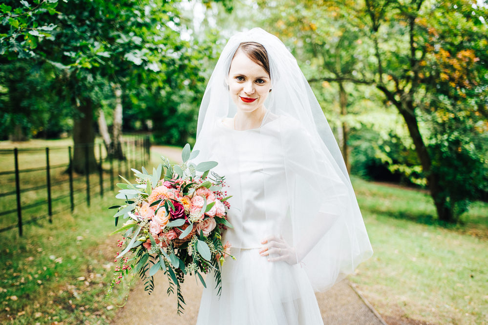 Dress Gown Bride Bridal Separates Skirt Top Tulle Satin Veil Pembroke Lodge Wedding Mark O'Brien Photography