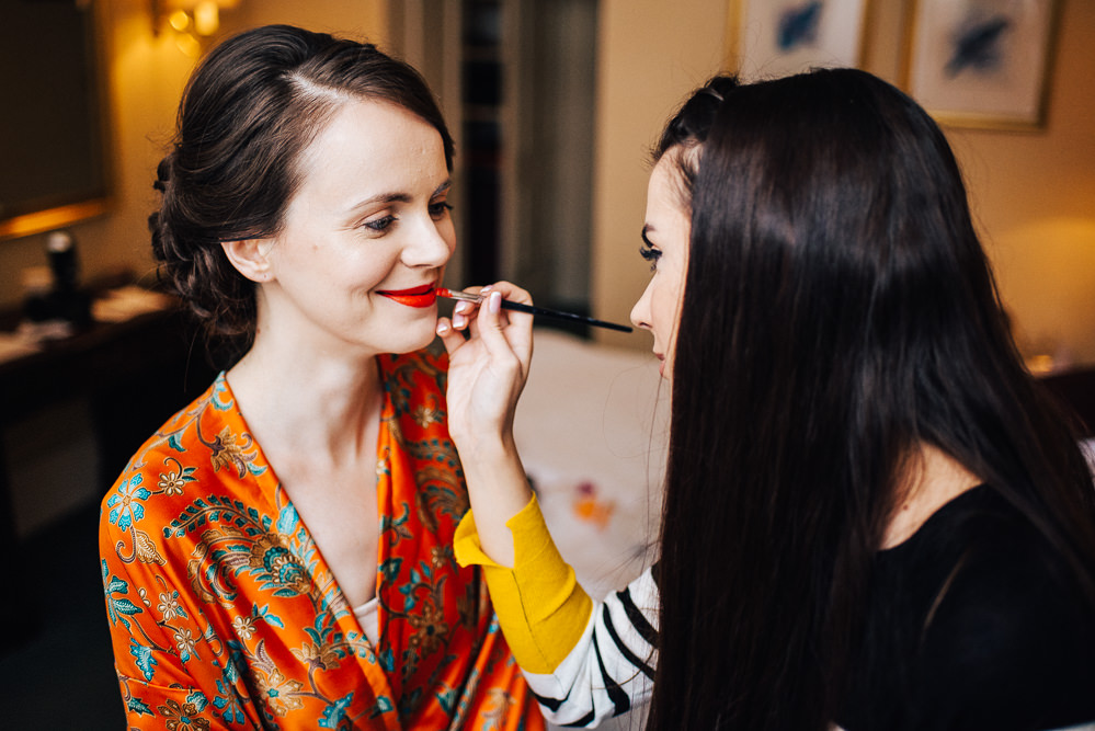 Make Up Bride Bridal Red Lipstick Pembroke Lodge Wedding Mark O'Brien Photography