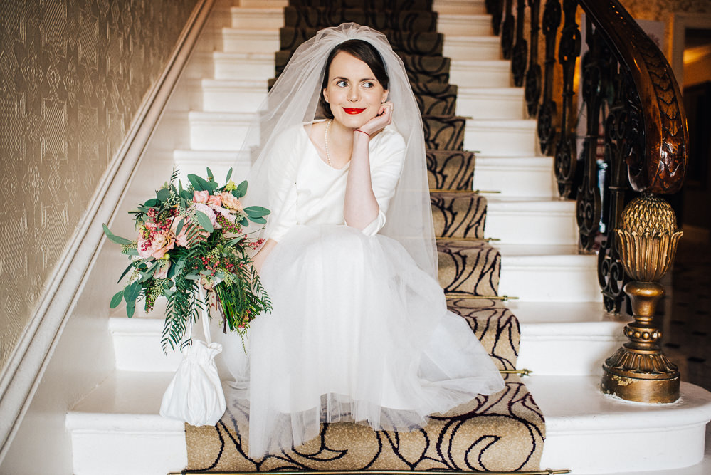 Dress Gown Bride Bridal Separates Skirt Top Tulle Satin Veil Pembroke Lodge Wedding Mark O'Brien Photography