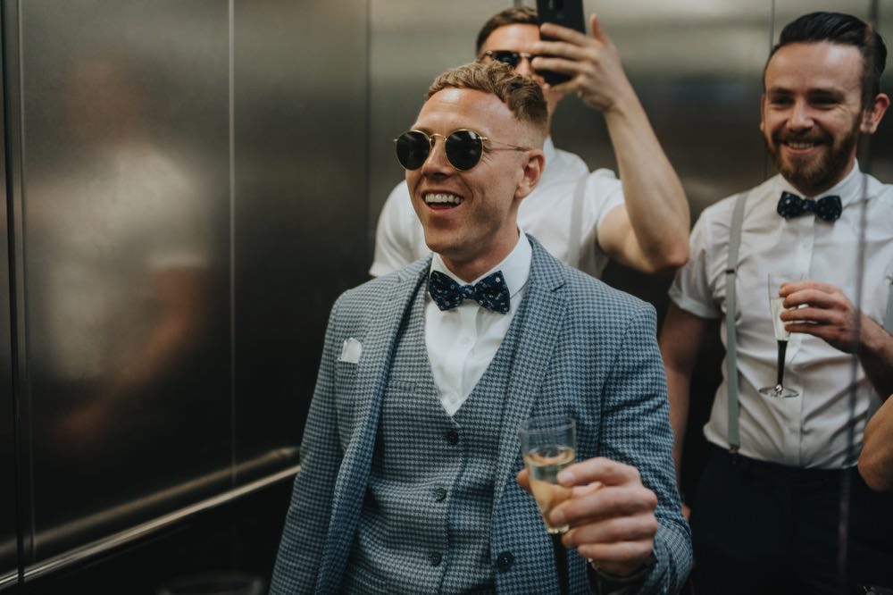 Groom Suit Blue Bow Tie Sunglasses Sefton Park Wedding Bloom Weddings