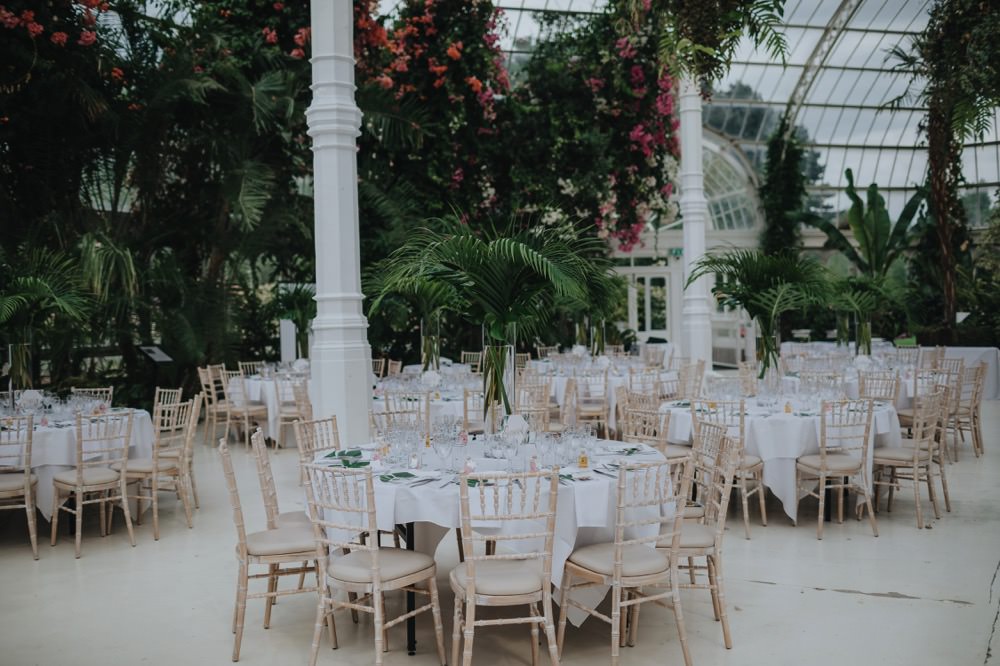 Table Flowers Centrepiece Tropical Palm Leaves Sefton Park Wedding Bloom Weddings
