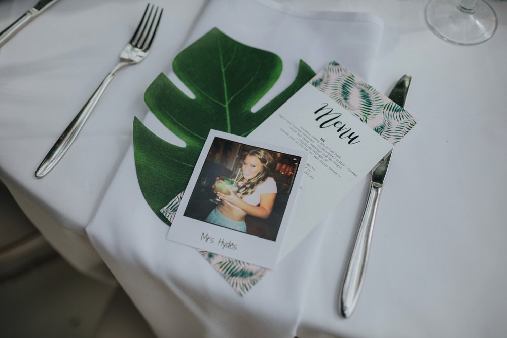 Table Flowers Decor Place Setting Tropical Palm Leaves Sefton Park Wedding Bloom Weddings