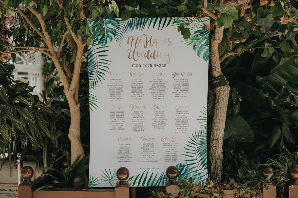 Topical Palm Botanical Seating Plan Table Chart Sefton Park Wedding Bloom Weddings