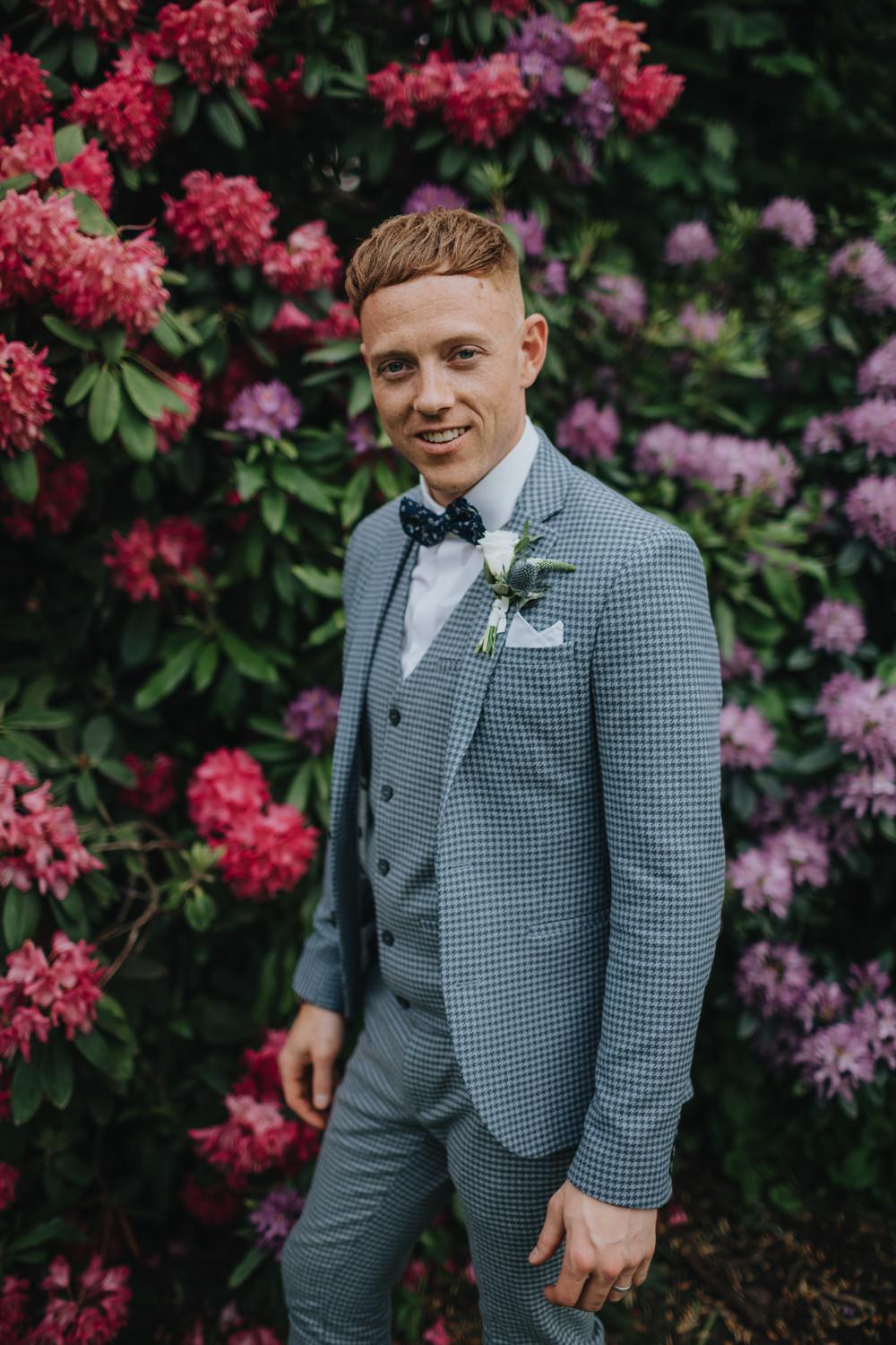 Sefton Park Wedding Bloom WeddingsGroom Suit Blue Bow Tie Check