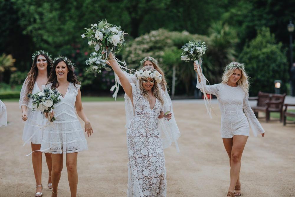 Bridesmaids Bridesmaid Dress Dresses Boho Bohemian White Lace Flower Crowns Sefton Park Wedding Bloom Weddings