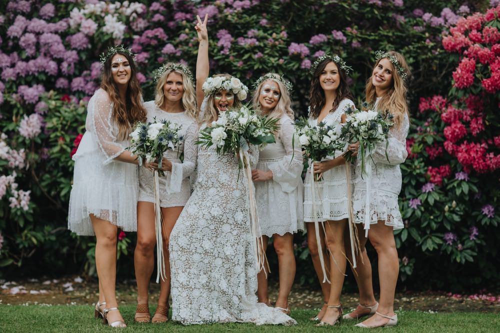 Bridesmaids Bridesmaid Dress Dresses Boho Bohemian White Lace Flower Crowns Sefton Park Wedding Bloom Weddings