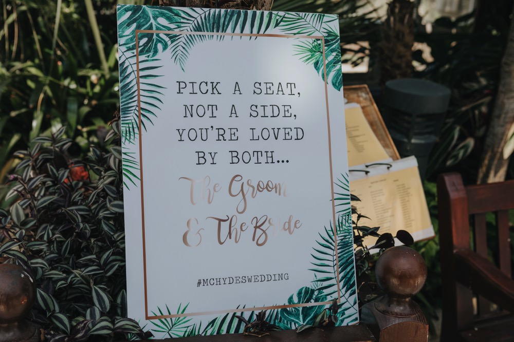 Palm Leaf Botanical Tropical Ceremony Sign Sefton Park Wedding Bloom Weddings