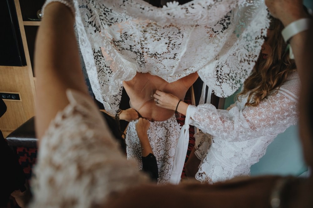 Dress Gown Bride Bridal Lace Cape Sleeves Sarah Seven Sefton Park Wedding Bloom Weddings