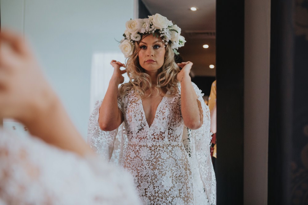 Dress Gown Bride Bridal Lace Cape Sleeves Sarah Seven Sefton Park Wedding Bloom Weddings