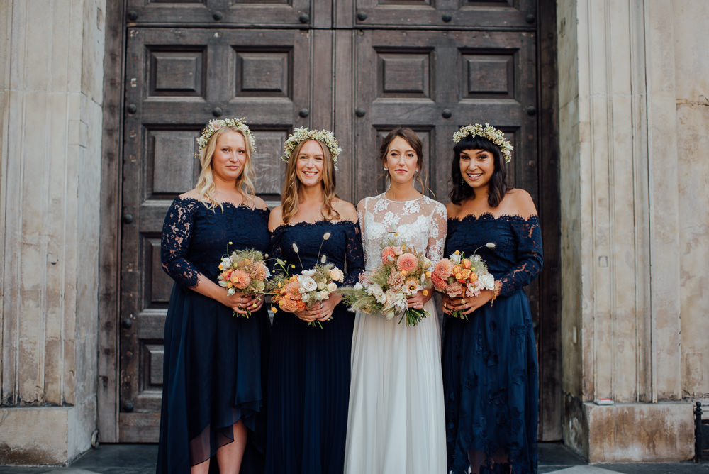 Bridesmaids Off Shoulder Bardot Navy Blue Lace Dresses Dress St Paul's Cathedral Wedding The Shannons Photography