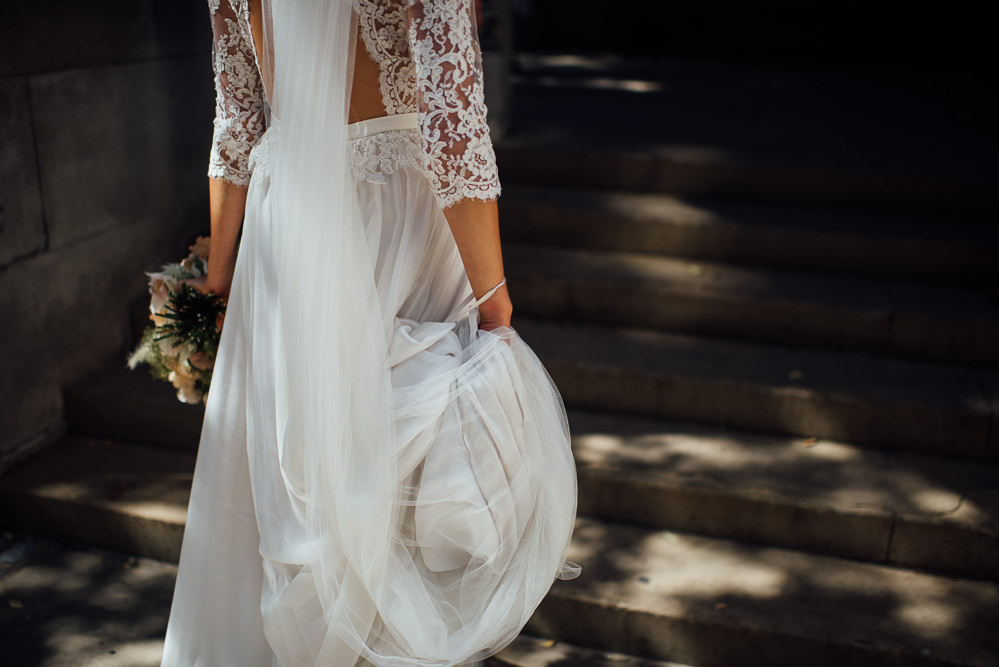 Dress Gown Bride Bridal Veil Lace Sleeves Open Back St Paul's Cathedral Wedding The Shannons Photography