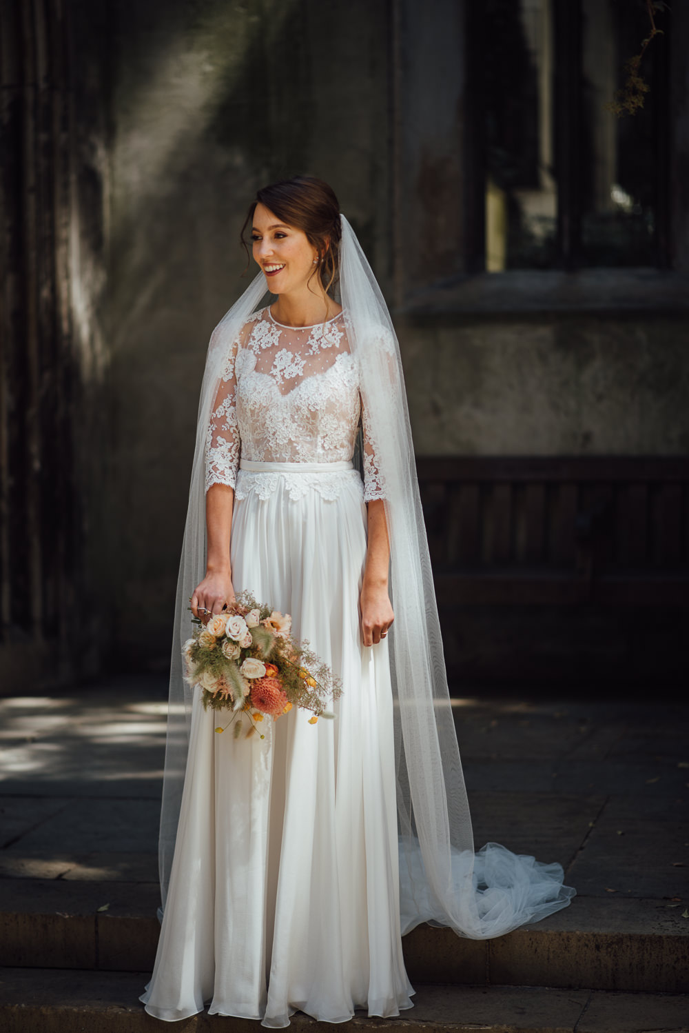 Dress Gown Bride Bridal Veil Lace Sleeves Open Back St Paul's Cathedral Wedding The Shannons Photography