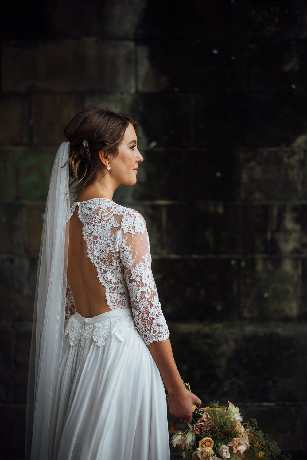 Dress Gown Bride Bridal Veil Lace Sleeves Open Back St Paul's Cathedral Wedding The Shannons Photography