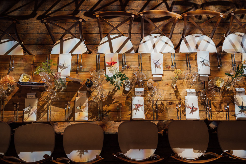 Long Tables Fairy Lights Decor Rustic Wooden Trestle Flowers Bottles Origami Cranes St Paul's Cathedral Wedding The Shannons Photography