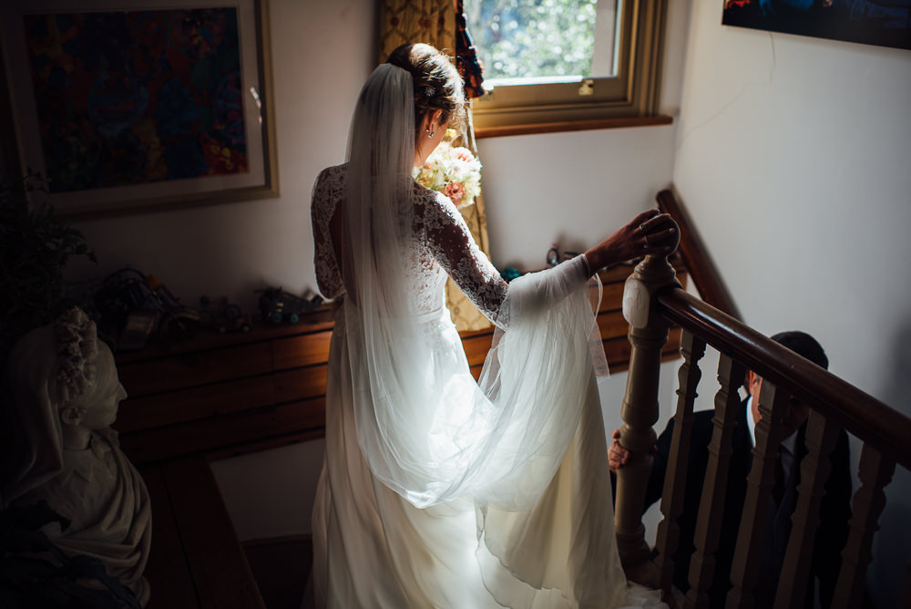 Dress Gown Bride Bridal Veil Lace Sleeves Open Back St Paul's Cathedral Wedding The Shannons Photography