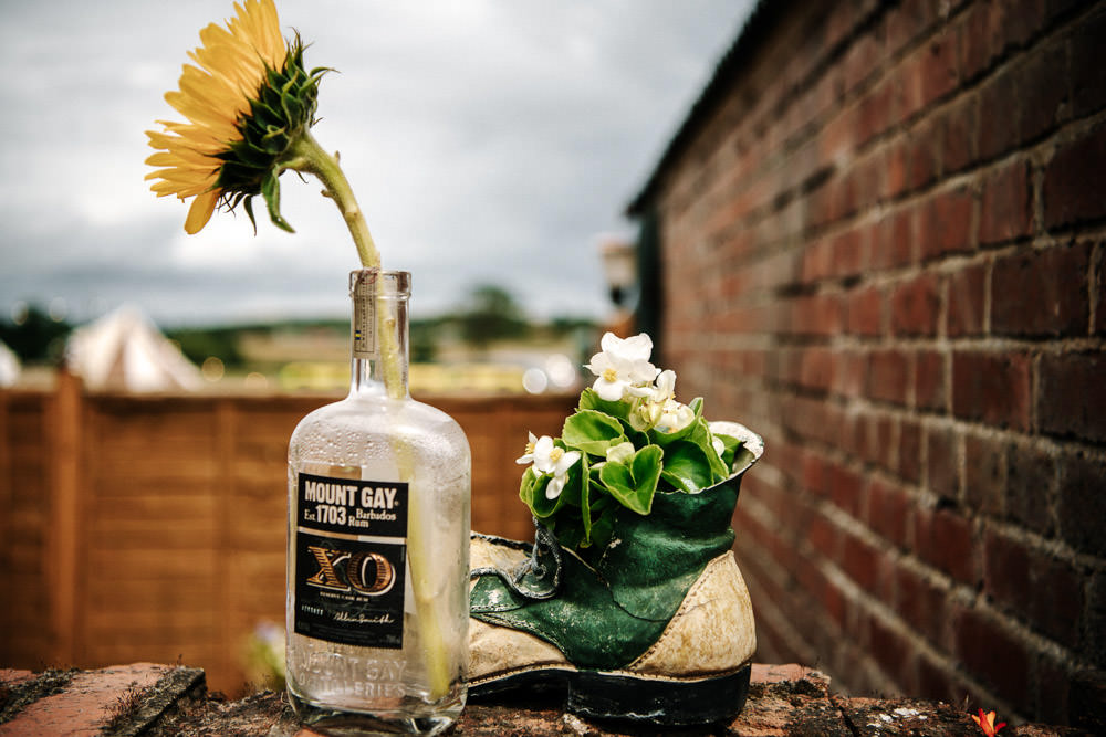 Bottle Sunflower Decoration Stanford Farm Wedding Andy Griffiths Photography