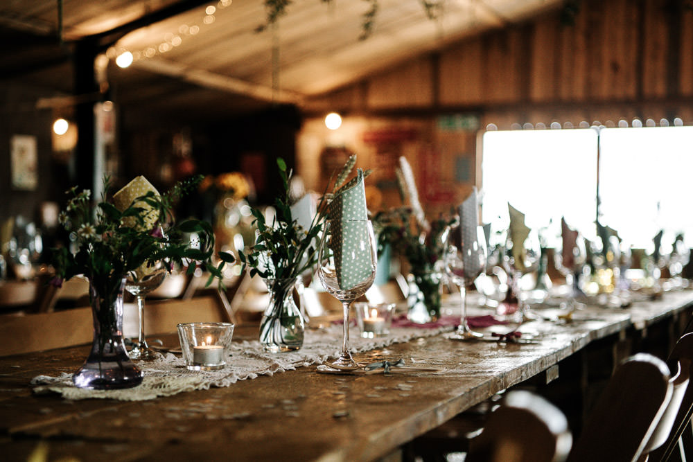 Table Setting Rustic Foliage Stanford Farm Wedding Andy Griffiths Photography