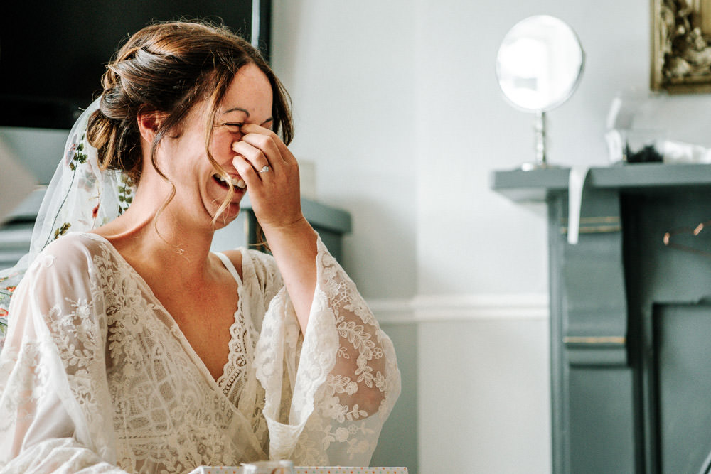 Bride Bridal Lace Gown Robe Getting Ready Stanford Farm Wedding Andy Griffiths Photography