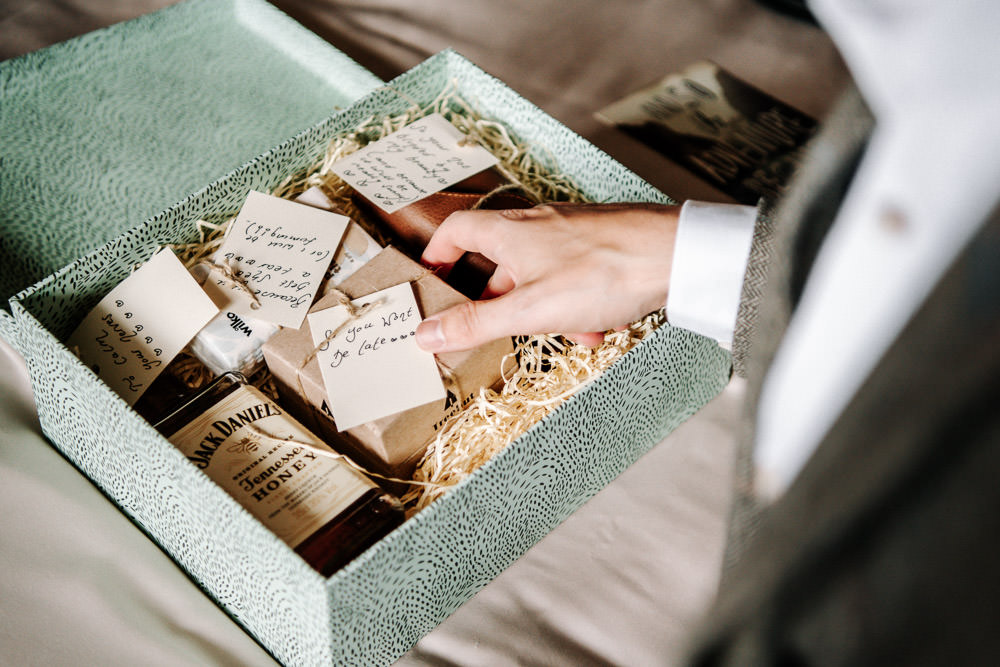 Gift Box Groom Morning Stanford Farm Wedding Andy Griffiths Photography