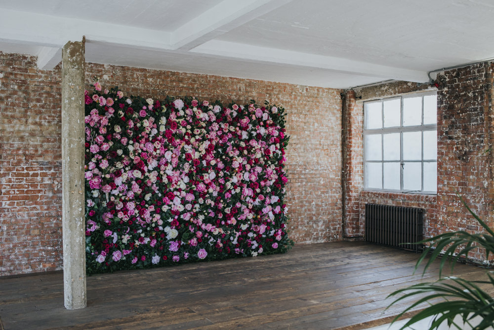 Pink Flower Wall Backdrop Wimborne House Wedding Eva Photography