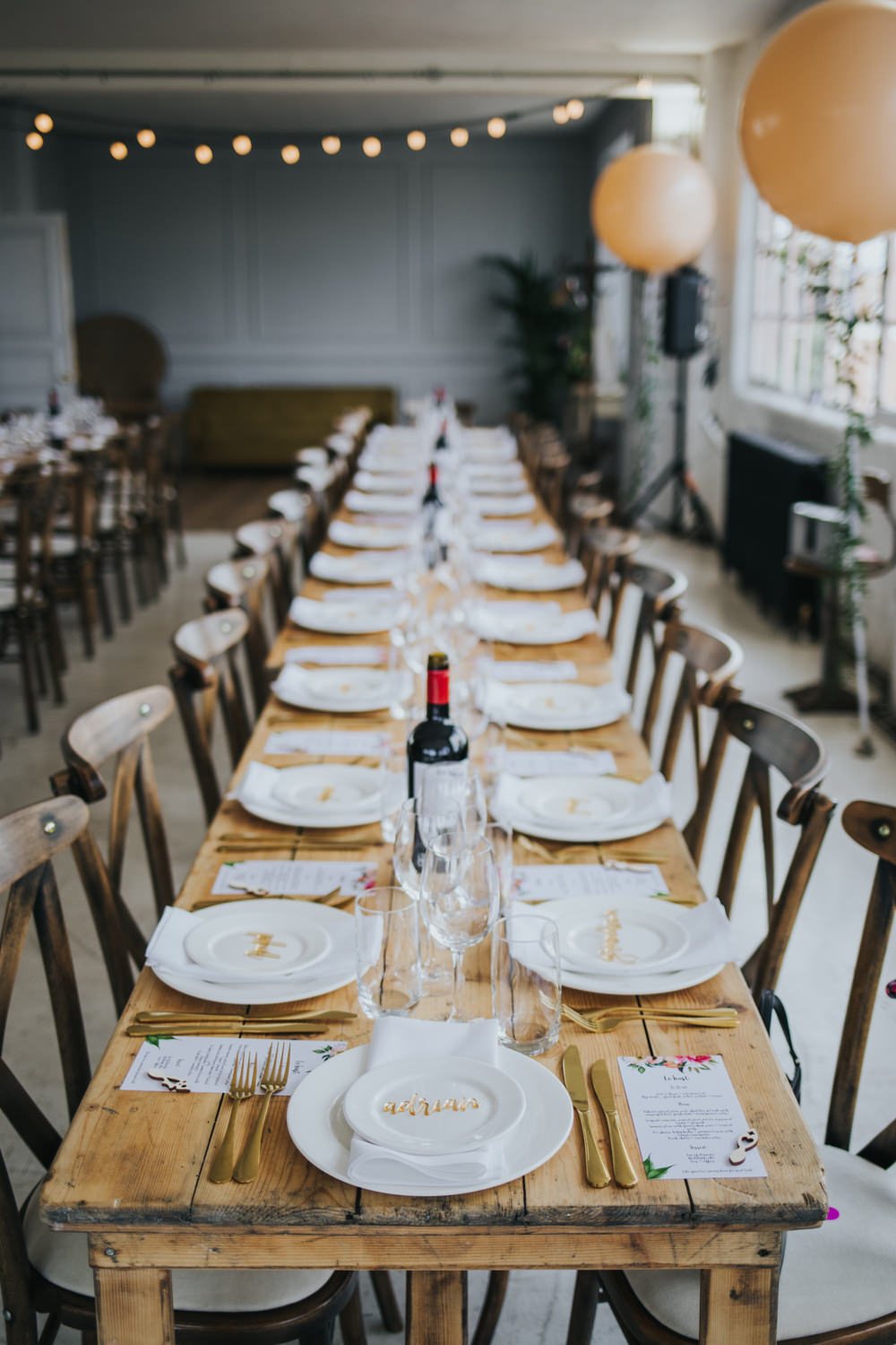Long Wooden Rustic Table Chairs Wimborne House Wedding Eva Photography