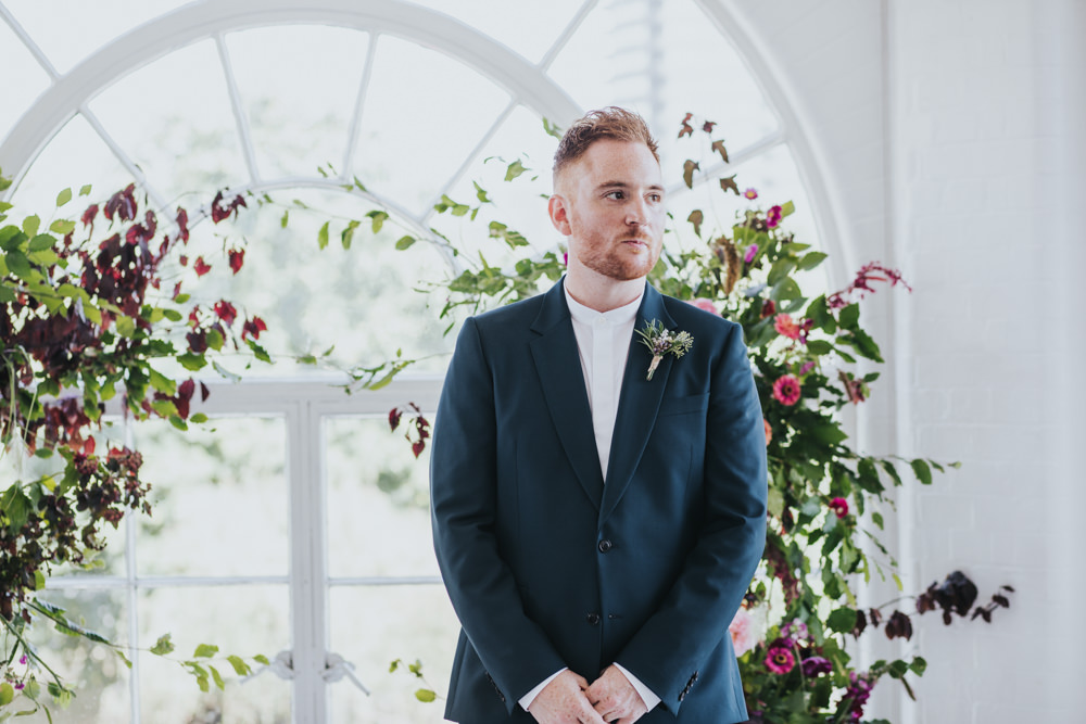Groom Suit Green Floral Trainers Grandad Collar Shirt Wimborne House Wedding Eva Photography