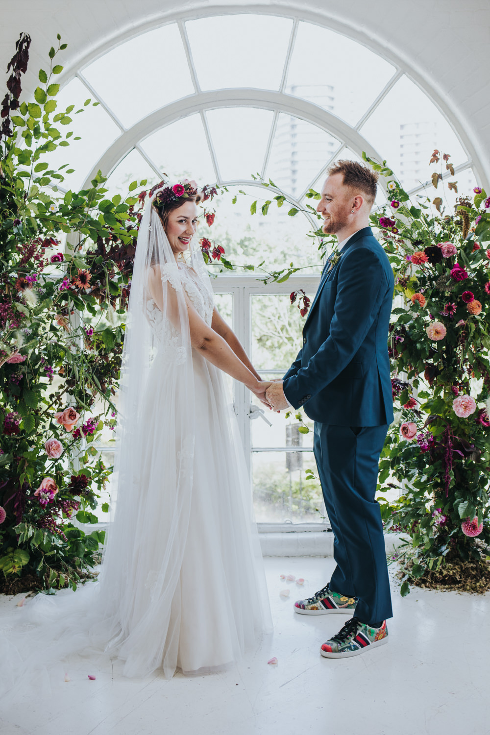 Ceremony Aisle Backdrop Arch Flower Floral Installation Wild Natural Pretty Greenery Foliage Pink Wimborne House Wedding Eva Photography