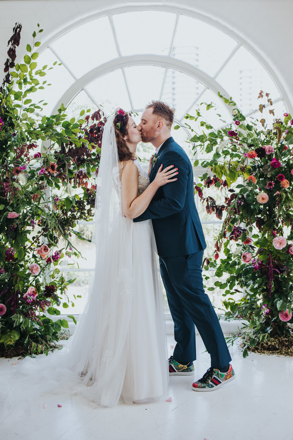 Ceremony Aisle Backdrop Arch Flower Floral Installation Wild Natural Pretty Greenery Foliage Pink Wimborne House Wedding Eva Photography