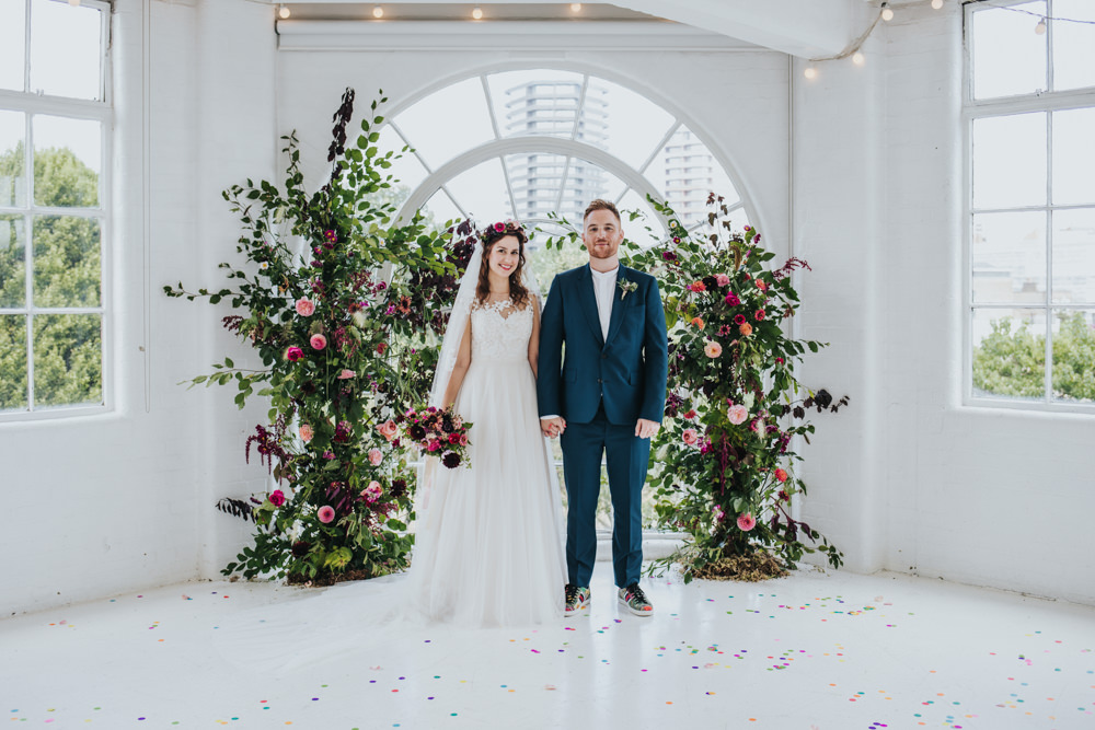 Ceremony Aisle Backdrop Arch Flower Floral Installation Wild Natural Pretty Greenery Foliage Pink Wimborne House Wedding Eva Photography