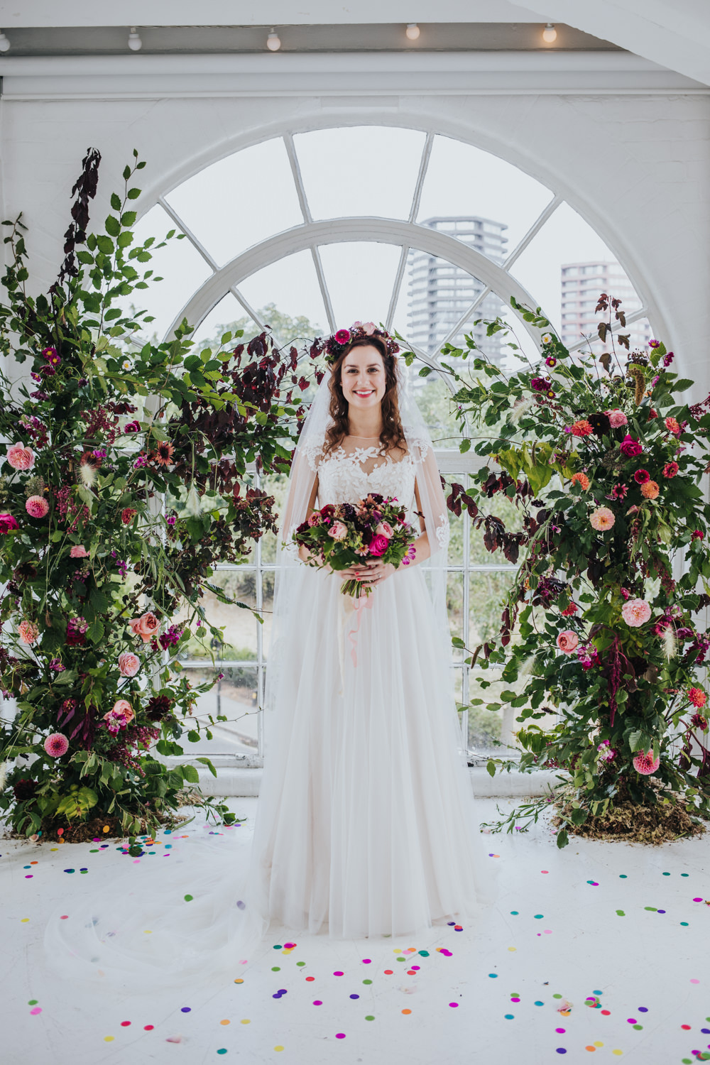 Bride Bridal Dress Gown Veil Flower Crown Illusion Lace Tulle Wimborne House Wedding Eva Photography