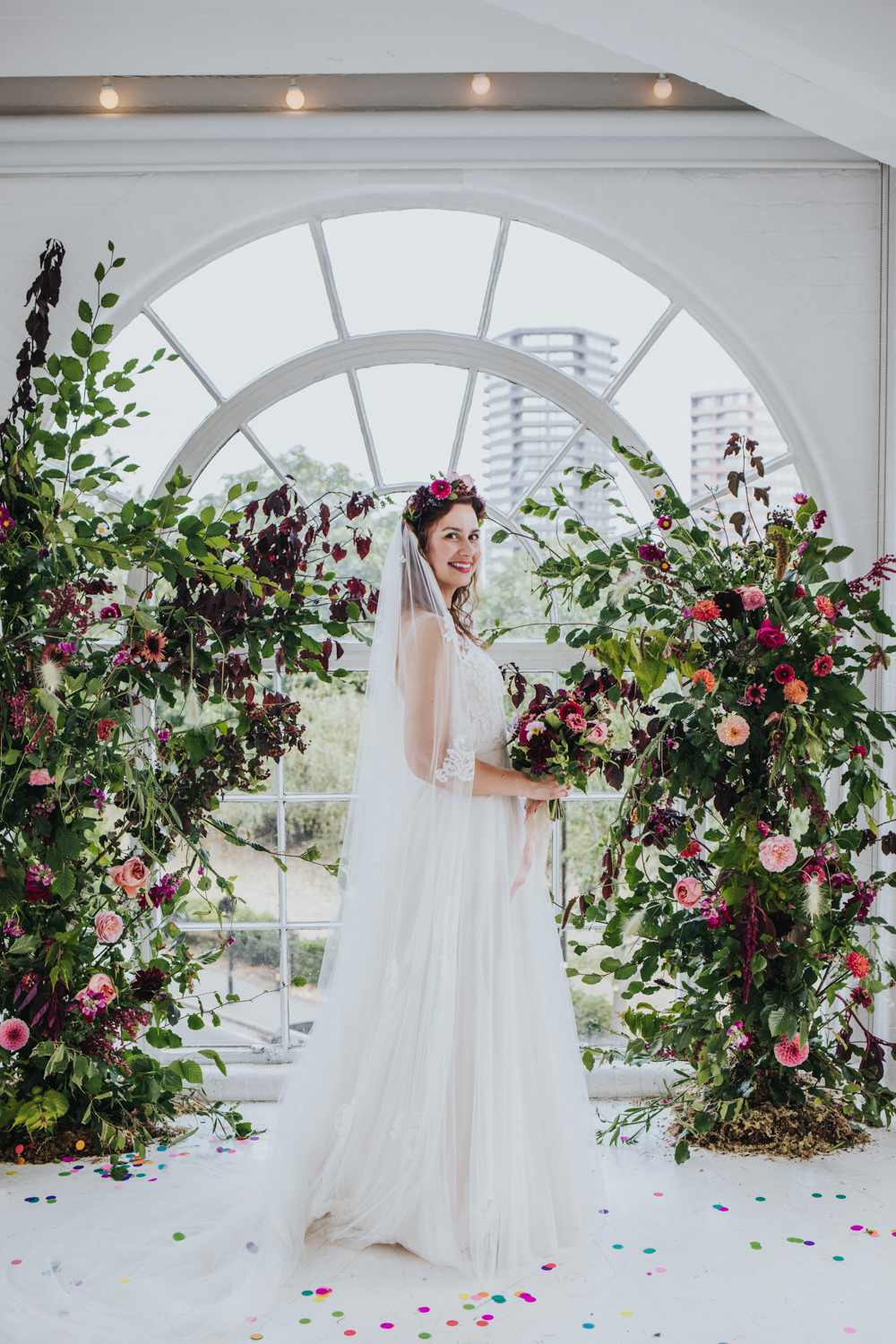 Bride Bridal Dress Gown Veil Flower Crown Illusion Lace Tulle Wimborne House Wedding Eva Photography