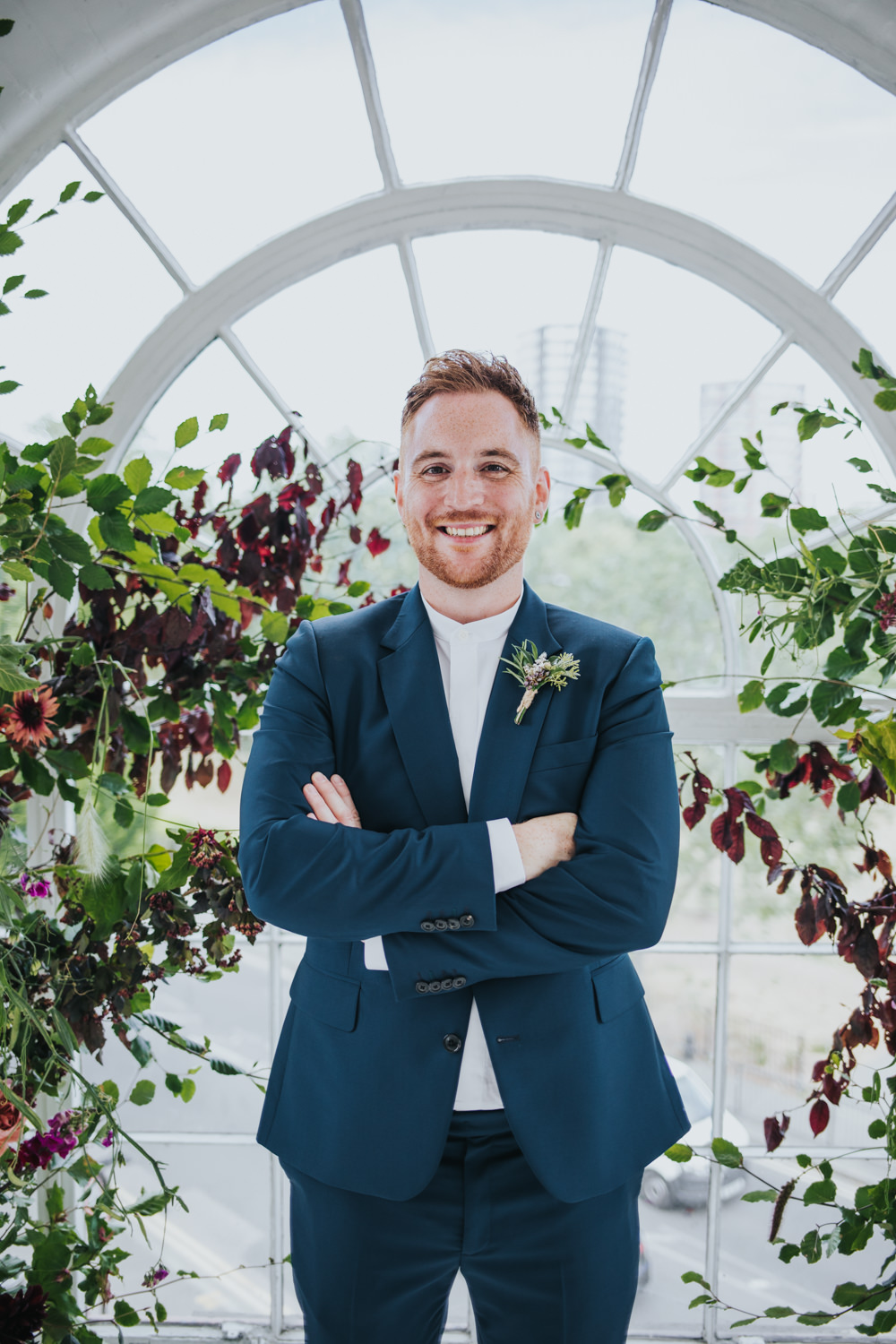 Groom Suit Green Floral Trainers Grandad Collar Shirt Wimborne House Wedding Eva Photography
