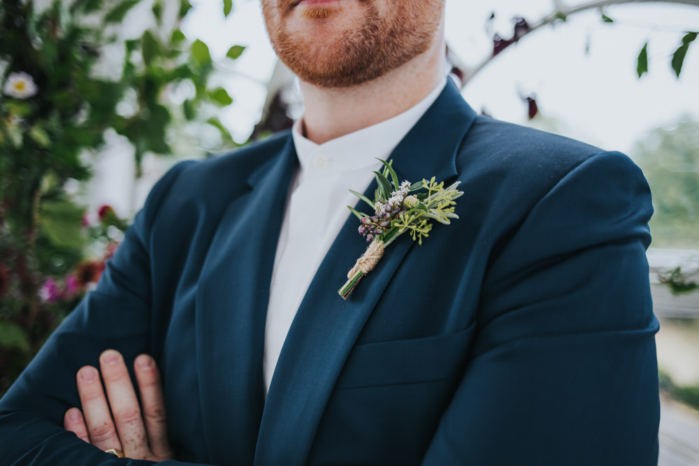 Groom Buttonhole Flowers Herbs Twine Wimborne House Wedding Eva Photography