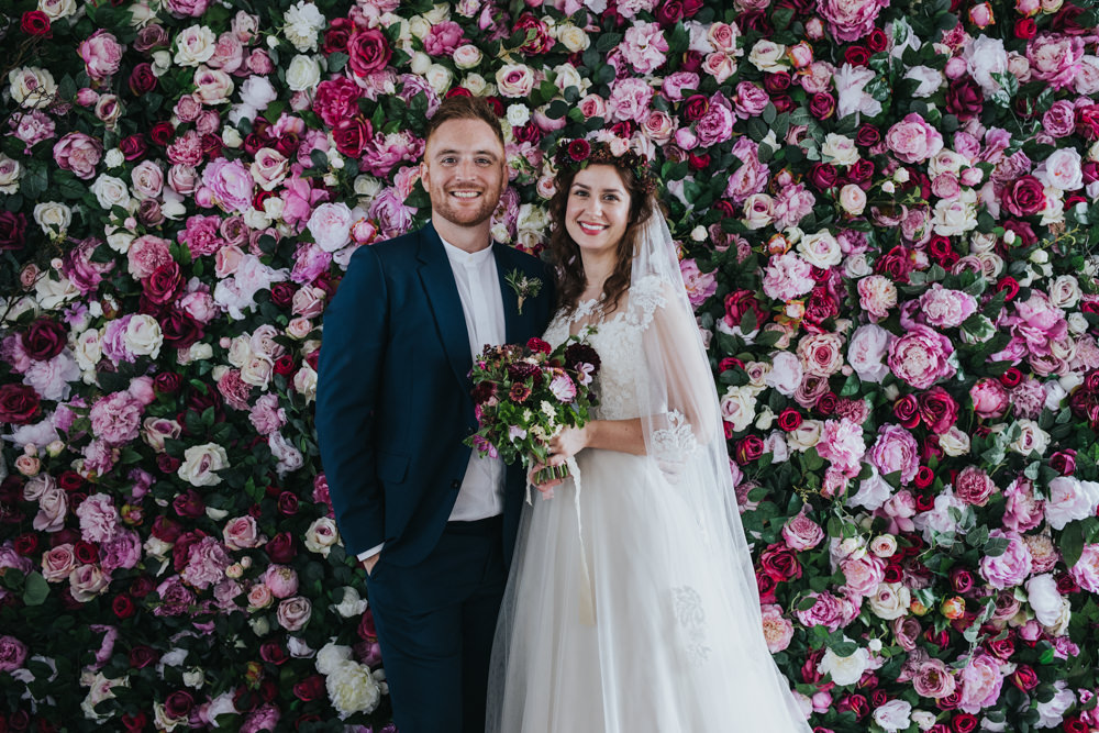 Pink Flower Wall Backdrop Wimborne House Wedding Eva Photography