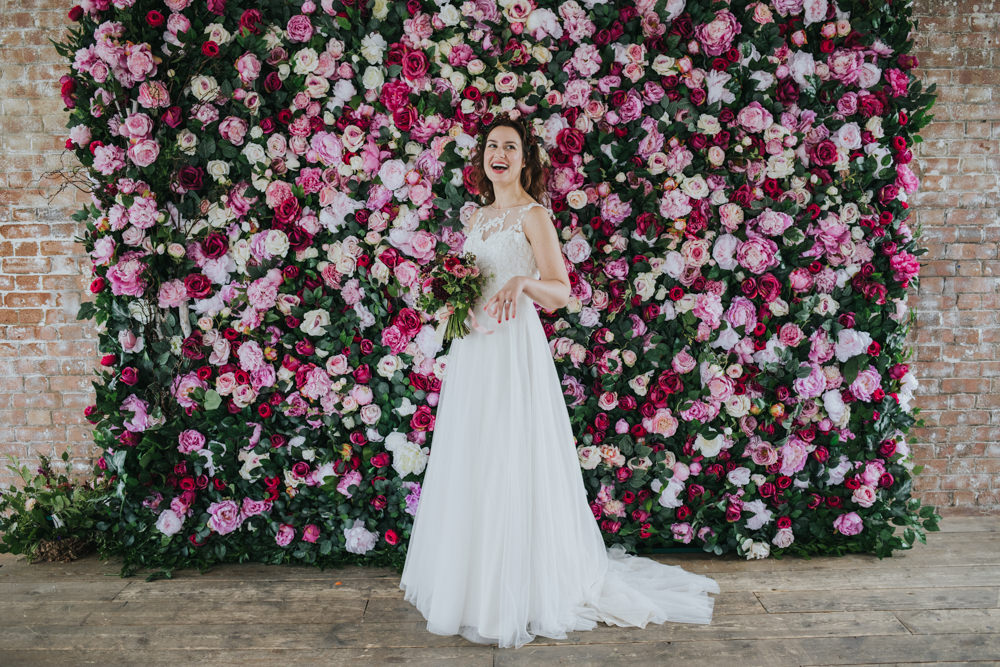 Pink Flower Wall Backdrop Wimborne House Wedding Eva Photography